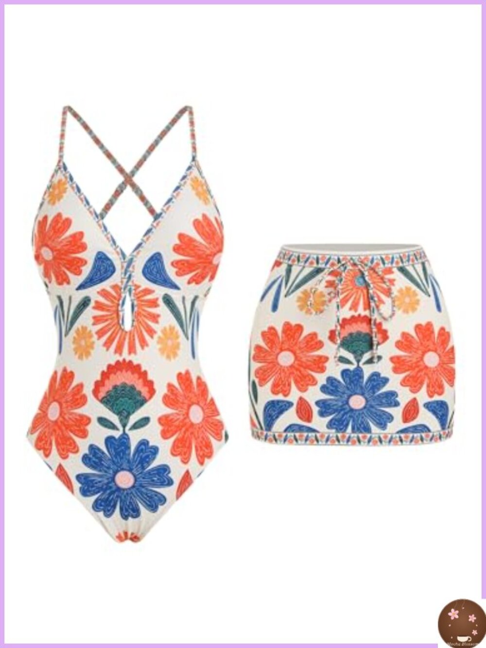 One Piece Swimsuit with Skirt V Neck Colorblock Criss Cross Back Tankini